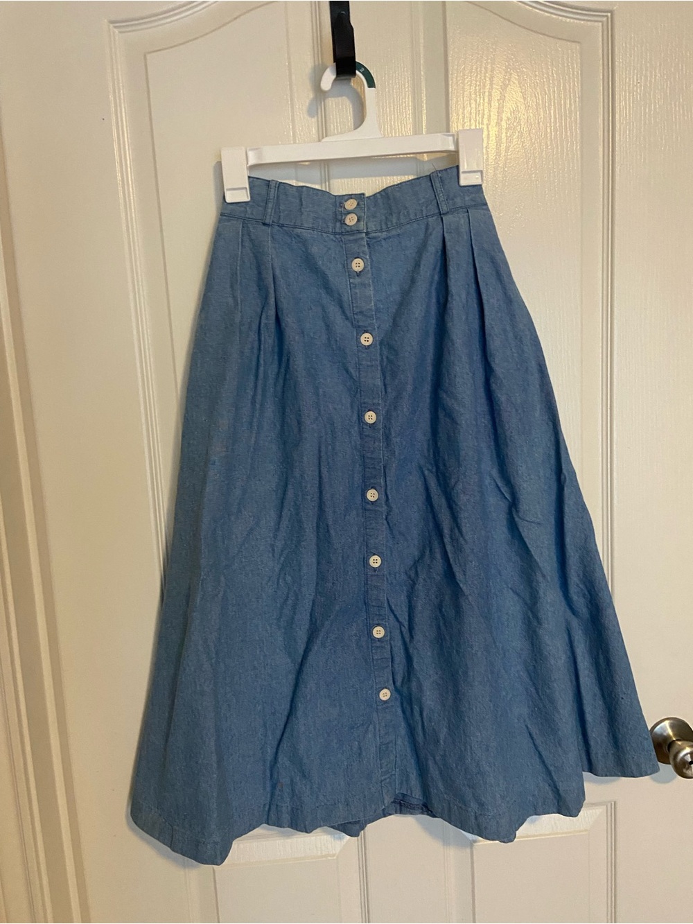 Brooks Brothers Blue Button-Front A-Line Midi Skirt